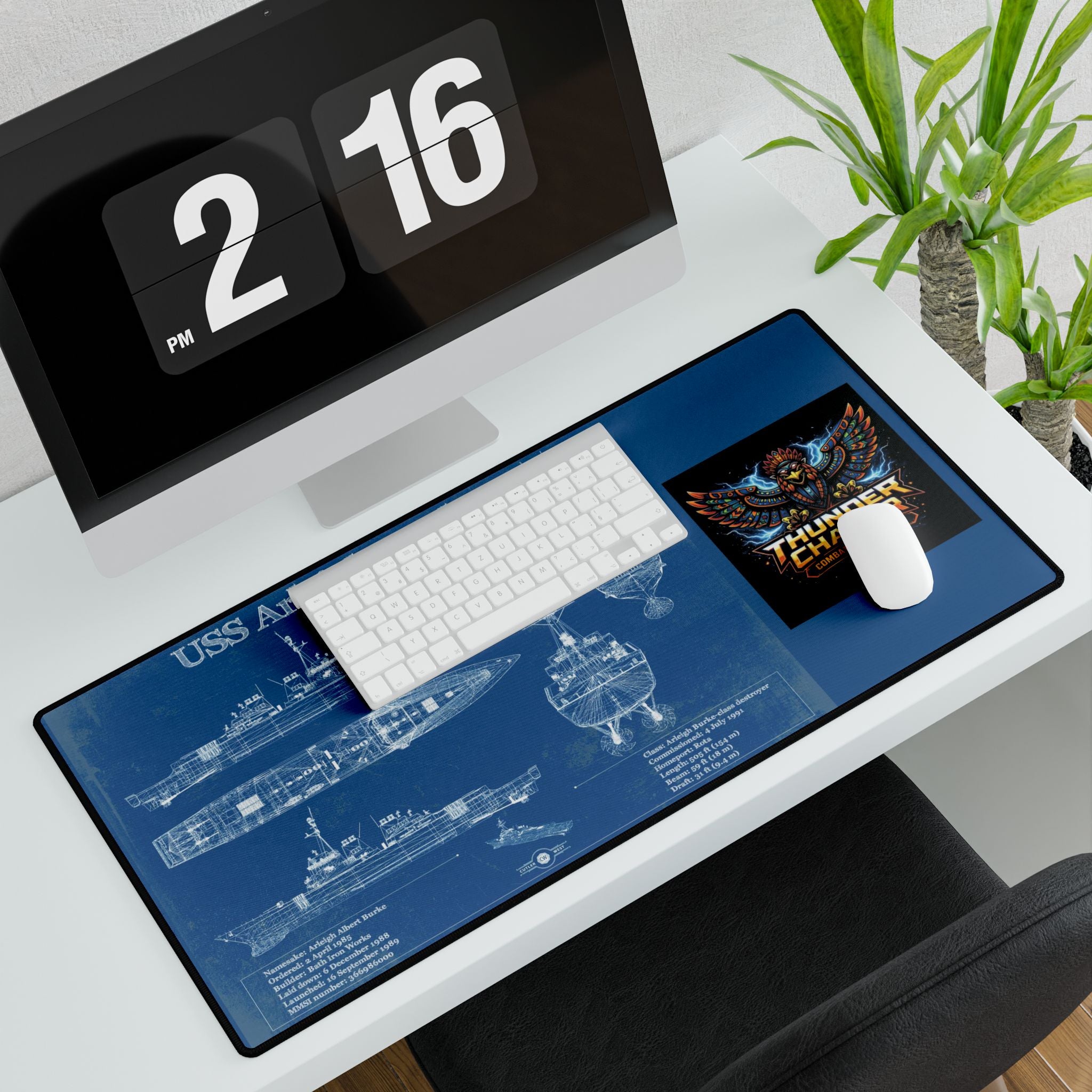 USS Arleigh Burke Blueprint Desk Mat — Military Navy Ship Gaming Mouse Pad