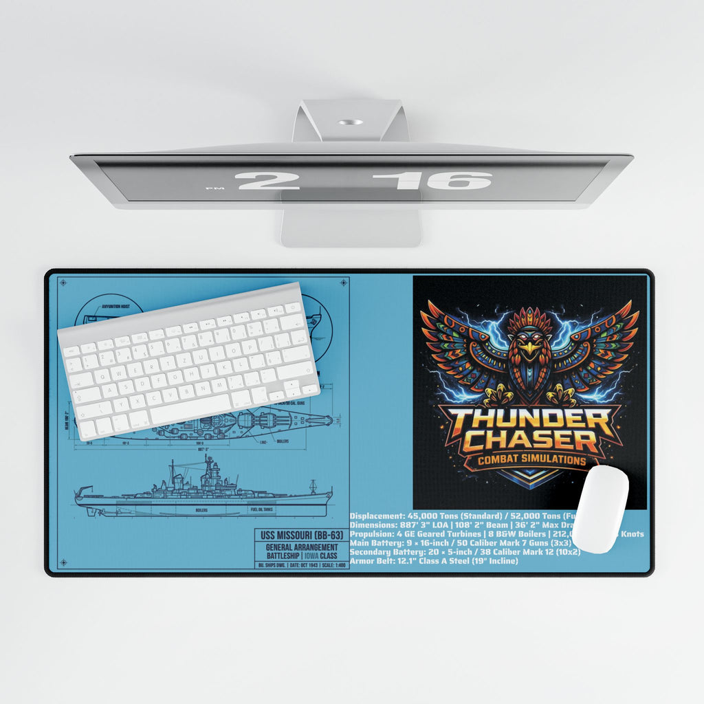 USS Missouri BB-63 Blueprint Desk Mat — Extended Gaming/Work Surface with Tactical Blueprint Design