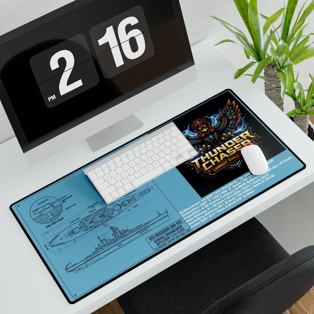 USS Missouri BB-63 Blueprint Desk Mat — Extended Gaming/Work Surface with Tactical Blueprint Design