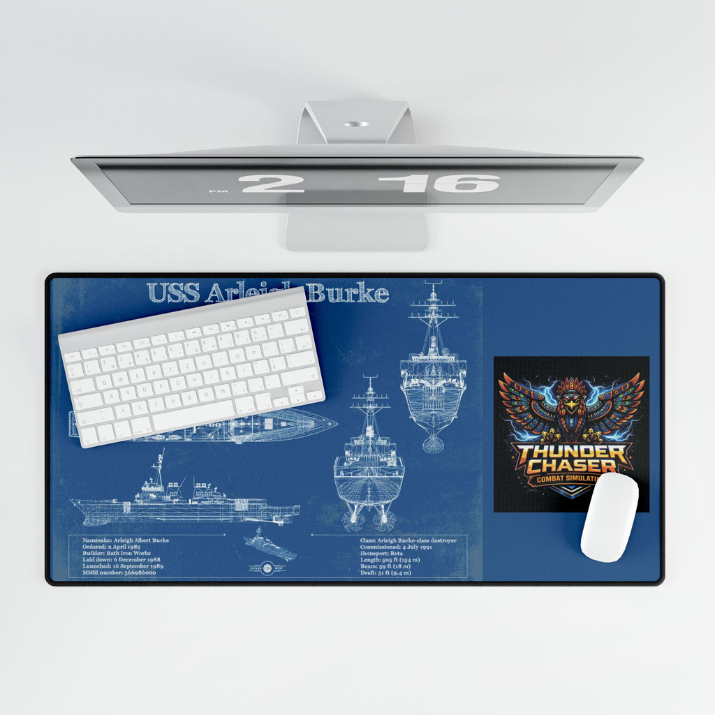 USS Arleigh Burke Blueprint Desk Mat — Military Navy Ship Gaming Mouse Pad