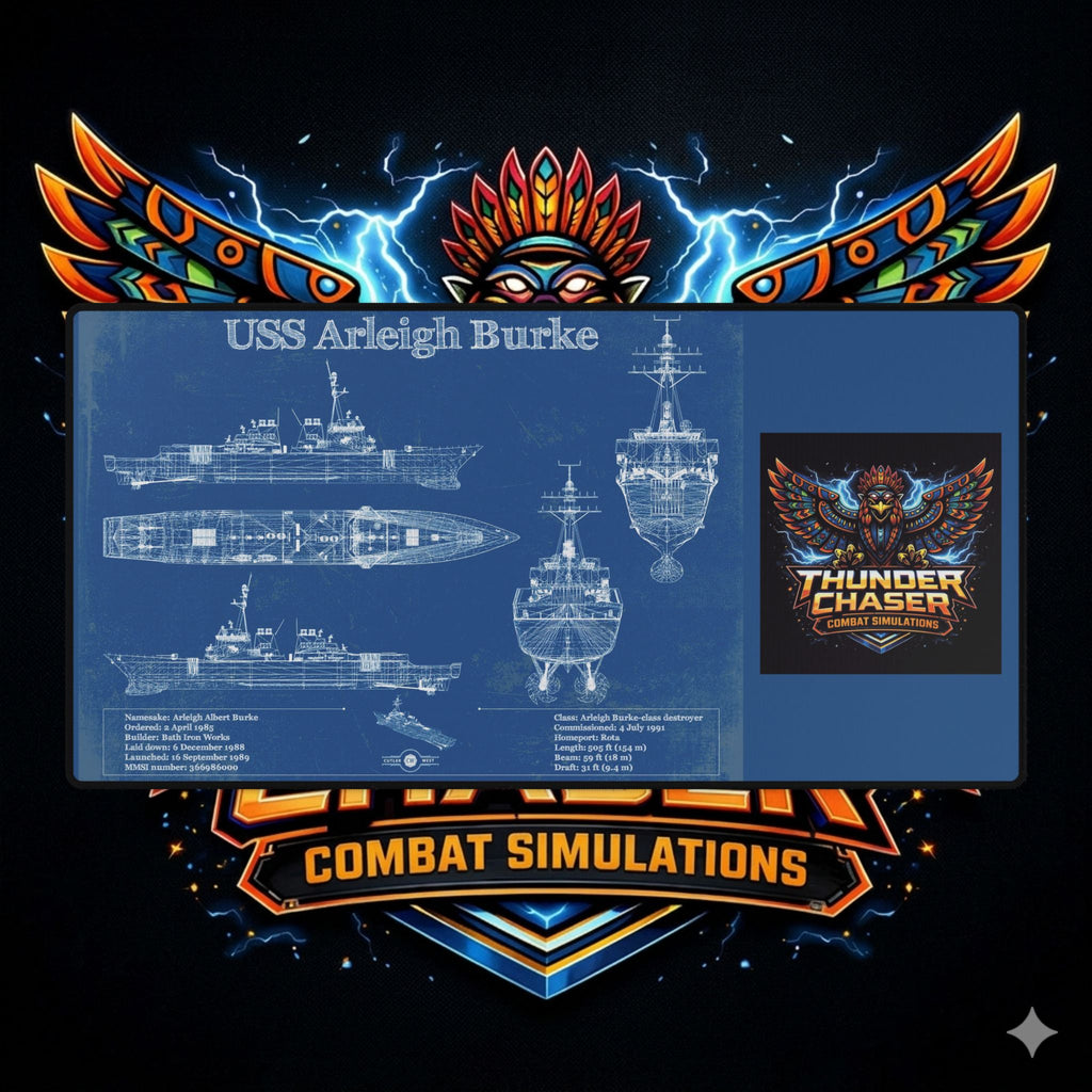 USS Arleigh Burke Blueprint Desk Mat — Military Navy Ship Gaming Mouse Pad